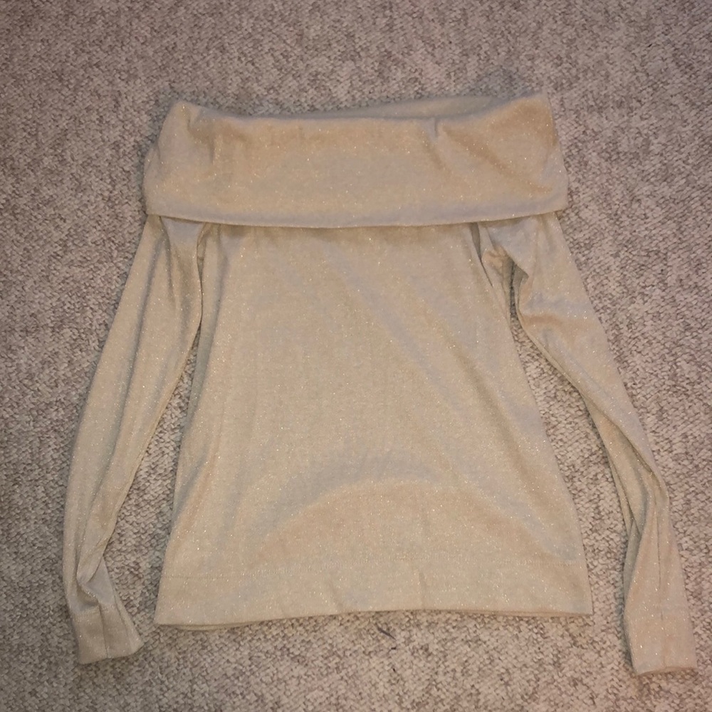 Loft Gold Sparkly off the shoulder Sweater